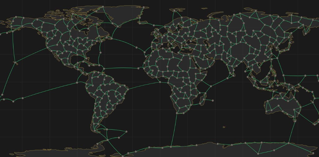 World map linking cities across continents
